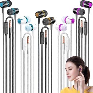 Rayleigh Wired Earbuds 5 Pack, Earbuds Headphones with Microphone, Earphones with Heavy Bass Stereo Noise Blocking, Compatible with iPhone, with iPad and Android Devices, MP3, Fits All 3.5mm Devices